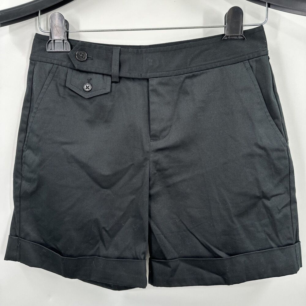 Lauren Ralph Lauren Shorts 2p Black Twill Cuffed 5" Cuff Cotton Stretch EUC